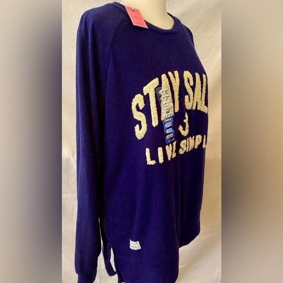 Simply Southern Blue and White Crew Neck Terry Cloth Sweater - Picture 2 of 7